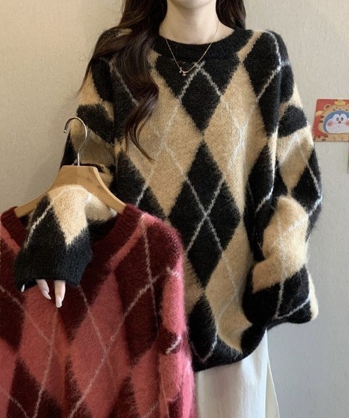 セール】アーガイル柄ニットプルオーバー（ニット/セーター）｜ViViDAY