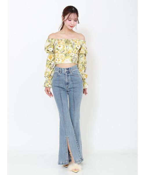EATME(イートミー)の「フロントビジュースリットデニムパンツ(デニムパンツ・レディース・ブラック/ライトブルー・SMALL/MEDIUM)」の4枚目の写真
