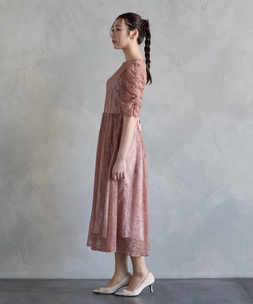 ラメレースギャザースリーブレースアップフィット&フレアパーティー