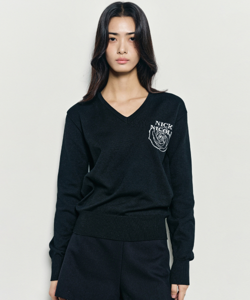 NICK&NICOLE(ニックアンドニコール)の「NICOLE MINI ROSE JAQUARD KNIT_BLACK(ニット/セーター・レディース・ブラック・FREE)」の1枚目の写真