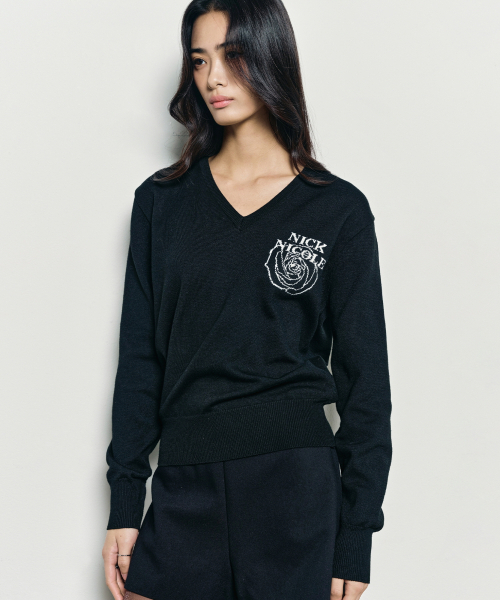 NICK&NICOLE(ニックアンドニコール)の「NICOLE MINI ROSE JAQUARD KNIT_BLACK(ニット/セーター・レディース・ブラック・FREE)」の2枚目の写真