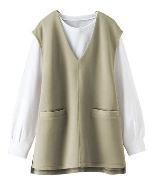 BELLUNA PLUS(ベルーナ)の「インナー付Vネックベストアンサンブル(アンサンブル・レディース・ネイビー/ライトカーキ/ブラック・LARGE/X-LARGE/MEDIUM)」の4枚目の写真