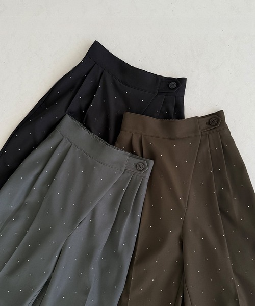callautia（カラウティア）の「ラインストーンラップパンツ(裏地なし)（スラックス・レディース・チャコール/ダークブラウン/ブラック・SMALL/MEDIUM/LARGE）」の7枚目の写真