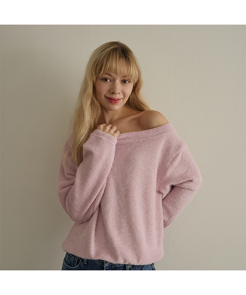 5OML(オーオーエムエル)の「モングルオフショルダーニット(ピンク)(ニット/セーター・レディース・ピンク・LARGE/MEDIUM)」の1枚目の写真