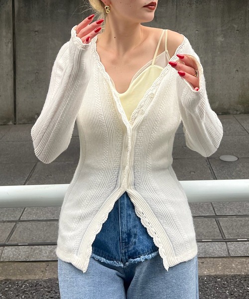 UND PIN TUCK LACE LIKE KNIT TOP（ニット/セーター）｜Ameri（アメリ
