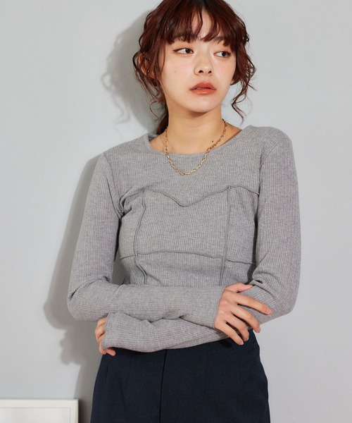 mysty woman(ミスティウーマン)の「ビスチェキリカエインナー 638070(ニット/セーター・レディース・オフホワイト/グレー/ブラック・FREE)」の1枚目の写真