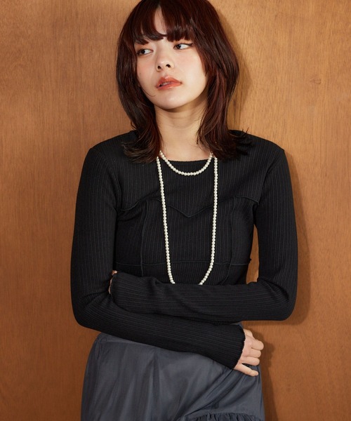 mysty woman(ミスティウーマン)の「ビスチェキリカエインナー 638070(ニット/セーター・レディース・オフホワイト/グレー/ブラック・FREE)」の3枚目の写真