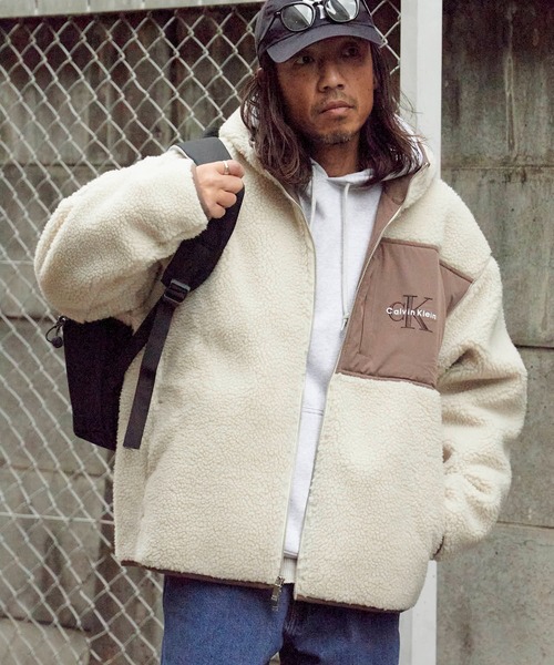 Calvin Klein/カルバンクライン SHERPA FUNNEL NECK FULL ZIP HOODIE