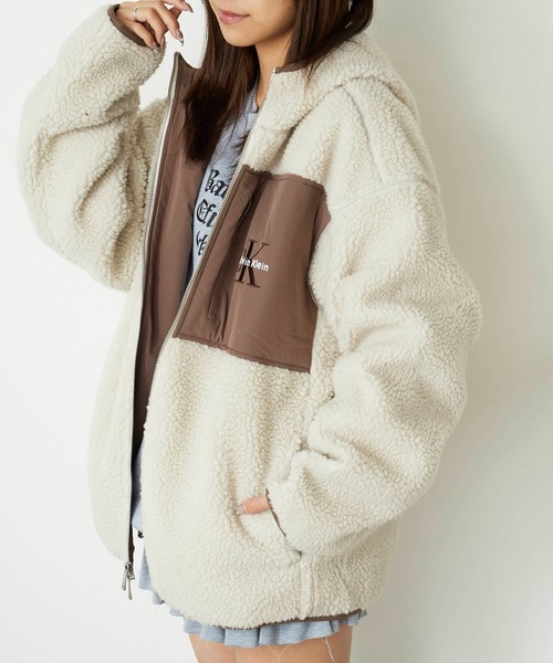Calvin Klein Jeans（カルヴァンクラインジーンズ）の「Calvin Klein/カルバンクライン SHERPA FUNNEL NECK FULL ZIP HOODIE フルジップ ボアジャケット（ブルゾン・メンズ・ベージュ・M/L/XL）」の11枚目の写真