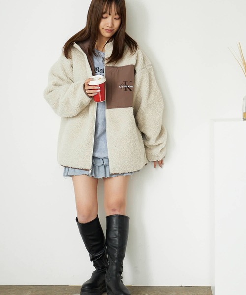 Calvin Klein Jeans（カルヴァンクラインジーンズ）の「Calvin Klein/カルバンクライン SHERPA FUNNEL NECK FULL ZIP HOODIE フルジップ ボアジャケット（ブルゾン・メンズ・ベージュ・M/L/XL）」の13枚目の写真