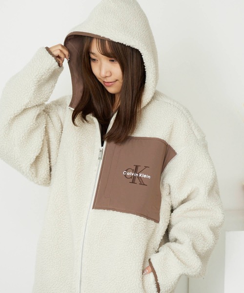 セール】Calvin Klein/カルバンクライン SHERPA FUNNEL NECK FULL ZIP