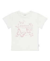 モザイクバタフライプリントスリムフィット半袖Tシャツアイボリー