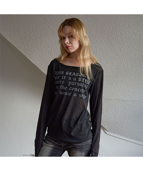 5OML(オーオーエムエル)の「シースルーレタリングルーズフィットロングスリーブブラック(Tシャツ/カットソー・レディース・ブラック・FREE)」の1枚目の写真