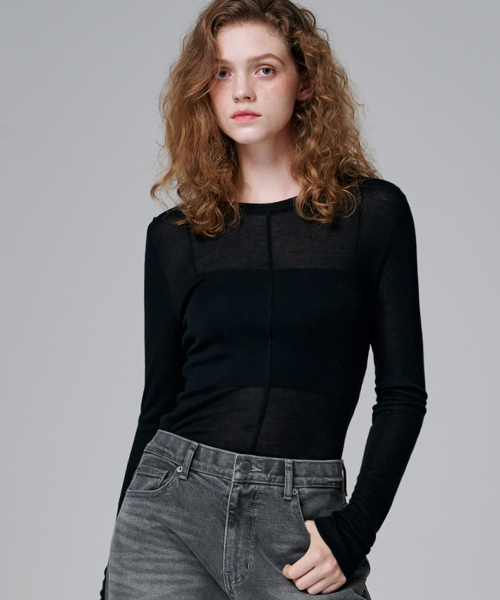 MALOUPE(マロップ)の「5106 スリムフィットシースルーティーシャツ (ブラック)(Tシャツ/カットソー・レディース・ブラック・FREE)」の1枚目の写真
