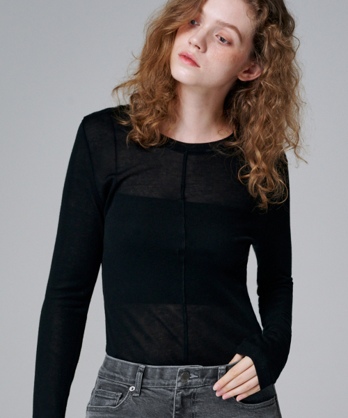 MALOUPE(マロップ)の「5106 スリムフィットシースルーティーシャツ (ブラック)(Tシャツ/カットソー・レディース・ブラック・FREE)」の2枚目の写真