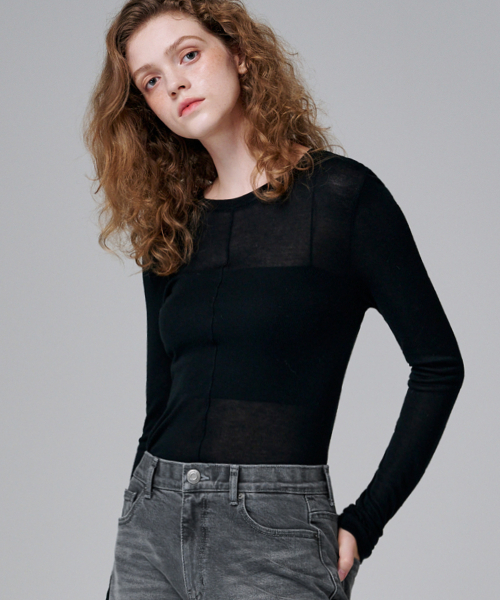 MALOUPE(マロップ)の「5106 スリムフィットシースルーティーシャツ (ブラック)(Tシャツ/カットソー・レディース・ブラック・FREE)」の3枚目の写真