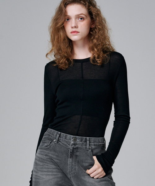MALOUPE(マロップ)の「5106 スリムフィットシースルーティーシャツ (ブラック)(Tシャツ/カットソー・レディース・ブラック・FREE)」の4枚目の写真