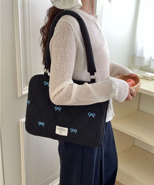 セール】【26年春夏新作】【2WAY】キルティングリボン 刺繍 PCバッグ