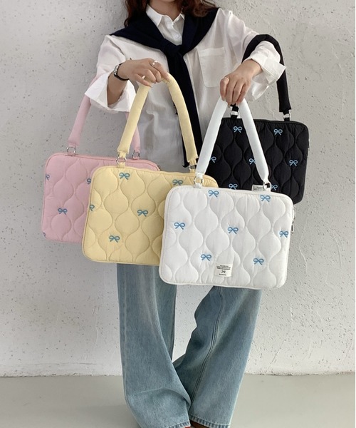 pyornim(ピョルニム)の「【26年春夏新作】【2WAY】キルティングリボン 刺繍 PCバッグ ケース バッグインバッグ(PC・タブレットケース・レディース・イエロー/ブラック/ピンク/ホワイト・F)」の21枚目の写真