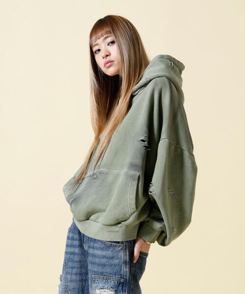 SIS(エスアイエス)の「SIS/エスアイエス/Damage P/O Hoodie(パーカー・レディース・ベージュ/レッド・F)」の14枚目の写真