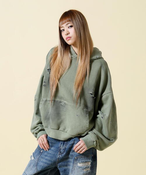 SIS(エスアイエス)の「SIS/エスアイエス/Damage P/O Hoodie(パーカー・レディース・ベージュ/レッド・F)」の15枚目の写真