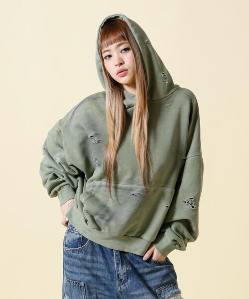 SIS(エスアイエス)の「SIS/エスアイエス/Damage P/O Hoodie(パーカー・レディース・ベージュ/レッド・F)」の16枚目の写真