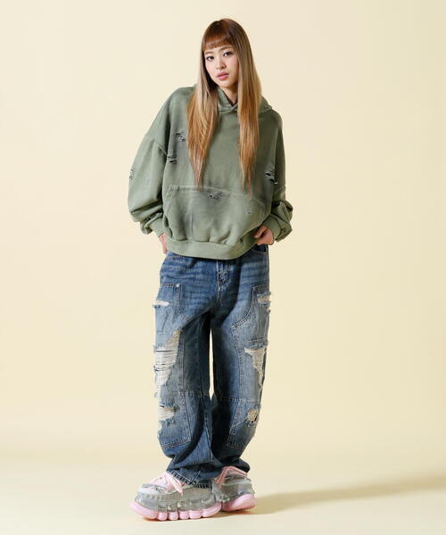 SIS(エスアイエス)の「SIS/エスアイエス/Damage P/O Hoodie(パーカー・レディース・ベージュ/レッド・F)」の19枚目の写真