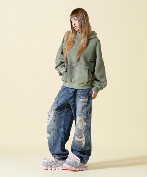 SIS(エスアイエス)の「SIS/エスアイエス/Damage P/O Hoodie(パーカー・レディース・ベージュ/レッド・F)」の20枚目の写真