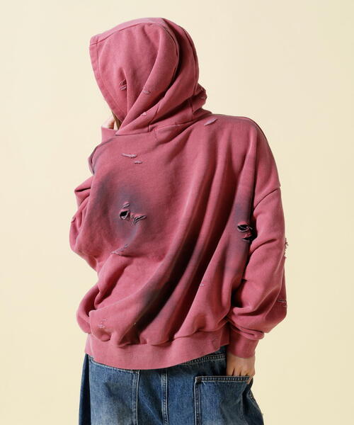 SIS(エスアイエス)の「SIS/エスアイエス/Damage P/O Hoodie(パーカー・レディース・ベージュ/レッド・F)」の6枚目の写真