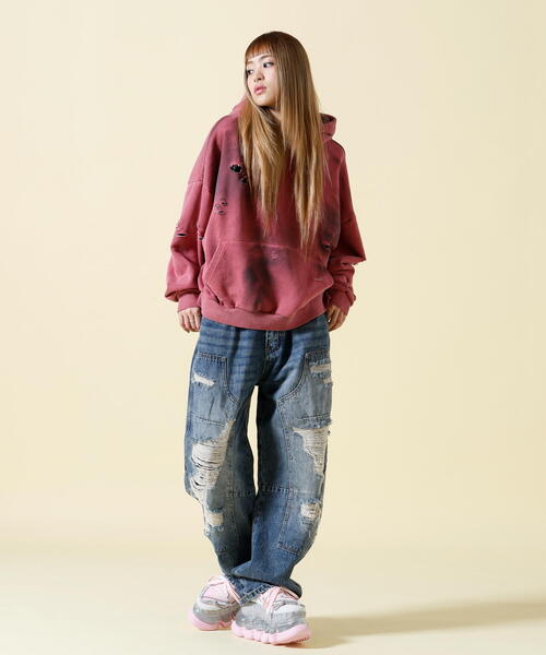 SIS(エスアイエス)の「SIS/エスアイエス/Damage P/O Hoodie(パーカー・レディース・ベージュ/レッド・F)」の7枚目の写真