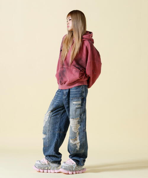 SIS(エスアイエス)の「SIS/エスアイエス/Damage P/O Hoodie(パーカー・レディース・ベージュ/レッド・F)」の10枚目の写真