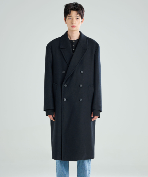 セール】Cashmere double long coat black（チェスターコート