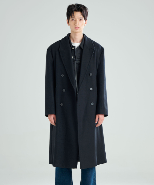 セール】Cashmere double long coat black（チェスターコート