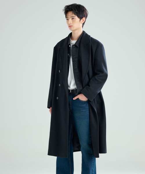セール】Cashmere double long coat black（チェスターコート