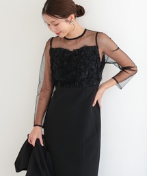 haremode | 結婚式 お呼ばれ 二次会 謝恩会 成人式 同窓会 対応 20代 30代 フローラル ジレ セットアップ シアートップス レイヤード 2点セットパーティ オケージョン ドレス(ドレス)