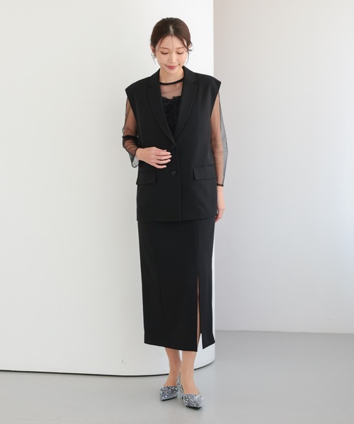 haremode（ハレモード）の「結婚式 お呼ばれ 二次会 謝恩会 成人式 同窓会 対応 20代 30代 フローラル ジレ セットアップ シアートップス レイヤード 2点セットパーティ オケージョン ドレス（ドレス・レディース・チャコール/ブラック・S/M）」の3枚目の写真