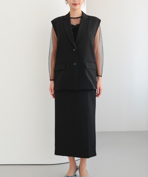 haremode（ハレモード）の「結婚式 お呼ばれ 二次会 謝恩会 成人式 同窓会 対応 20代 30代 フローラル ジレ セットアップ シアートップス レイヤード 2点セットパーティ オケージョン ドレス（ドレス・レディース・チャコール/ブラック・S/M）」の9枚目の写真