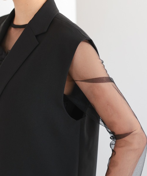 haremode（ハレモード）の「結婚式 お呼ばれ 二次会 謝恩会 成人式 同窓会 対応 20代 30代 フローラル ジレ セットアップ シアートップス レイヤード 2点セットパーティ オケージョン ドレス（ドレス・レディース・チャコール/ブラック・S/M）」の13枚目の写真