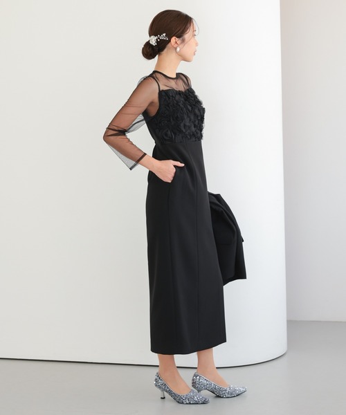 haremode（ハレモード）の「結婚式 お呼ばれ 二次会 謝恩会 成人式 同窓会 対応 20代 30代 フローラル ジレ セットアップ シアートップス レイヤード 2点セットパーティ オケージョン ドレス（ドレス・レディース・チャコール/ブラック・S/M）」の16枚目の写真