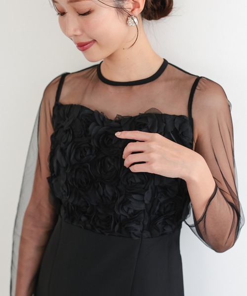 haremode（ハレモード）の「結婚式 お呼ばれ 二次会 謝恩会 成人式 同窓会 対応 20代 30代 フローラル ジレ セットアップ シアートップス レイヤード 2点セットパーティ オケージョン ドレス（ドレス・レディース・チャコール/ブラック・S/M）」の18枚目の写真