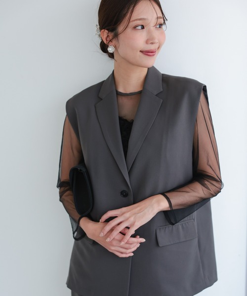 haremode（ハレモード）の「結婚式 お呼ばれ 二次会 謝恩会 成人式 同窓会 対応 20代 30代 フローラル ジレ セットアップ シアートップス レイヤード 2点セットパーティ オケージョン ドレス（ドレス・レディース・チャコール/ブラック・S/M）」の20枚目の写真