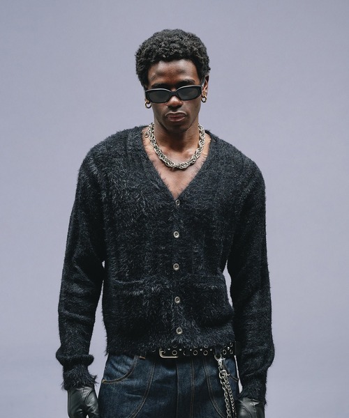 セレブ愛用!! NO MAINTENANCE 総柄 シャギーカーディガン S 黒 セレブ愛用!! NO MAINTENANCE 総柄 シャギーカーディガン S 黒