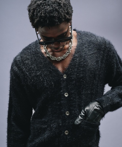 セール】Dameged Shaggy Knit V-neck Cardigan / ダメージシャギー