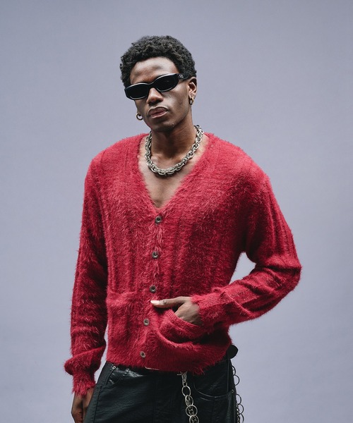 セール】Dameged Shaggy Knit V-neck Cardigan / ダメージシャギー