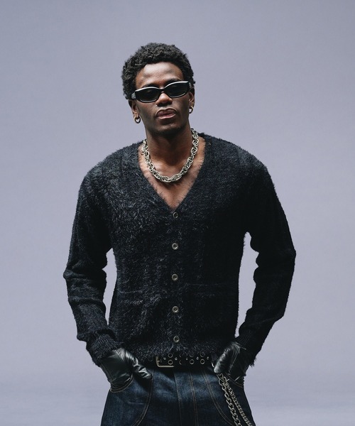 セール】Dameged Shaggy Knit V-neck Cardigan / ダメージシャギー