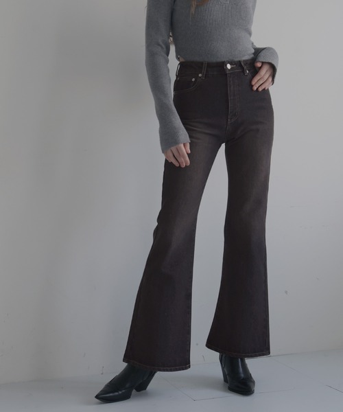 ヴィンテージライクハイウエストフレアデニムパンツ（デニムパンツ