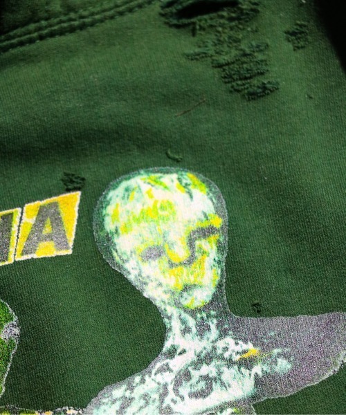 THRIFTY LOOK(スリフティールック)の「THRIFTY LOOK/スリフティールック WORN-OUT BAND HOODIE 'NIRVANA' ダメージバンドフーディ ニルヴァーナ(パーカー・メンズ・グリーン/ブラウン・XX-LARGE)」の7枚目の写真