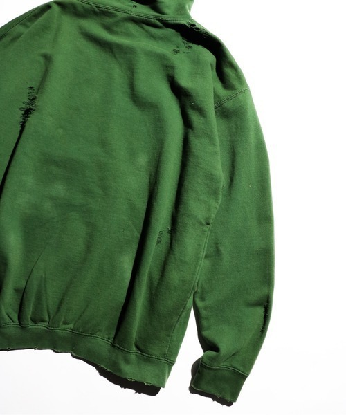 THRIFTY LOOK(スリフティールック)の「THRIFTY LOOK/スリフティールック WORN-OUT BAND HOODIE 'NIRVANA' ダメージバンドフーディ ニルヴァーナ(パーカー・メンズ・グリーン/ブラウン・XX-LARGE)」の3枚目の写真