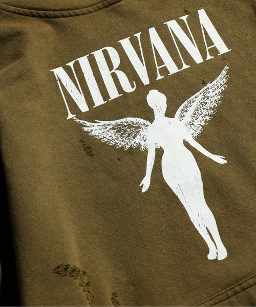 THRIFTY LOOK(スリフティールック)の「THRIFTY LOOK/スリフティールック WORN-OUT BAND HOODIE 'NIRVANA' ダメージバンドフーディ ニルヴァーナ(パーカー・メンズ・グリーン/ブラウン・XX-LARGE)」の21枚目の写真