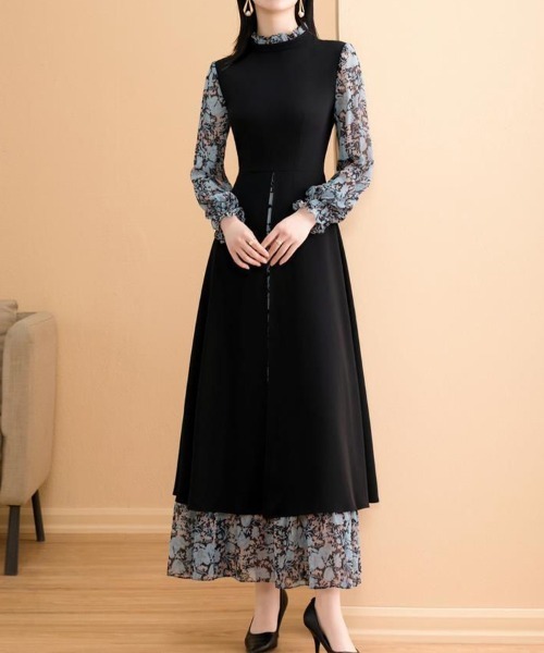 Flugge(フラッジー)の「レイヤード花柄ワンピース(ワンピース・レディース・ブラック・LARGE/MEDIUM)」の4枚目の写真